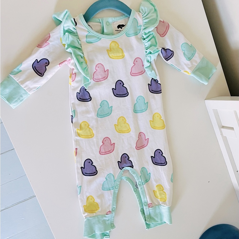Monica + Andy baby Easter One piece (3-6m) Marshmallow Peeps w/ruffle